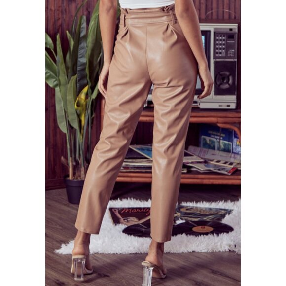 Paperbag Waist Faux Leather Pant - Picture 3 of 4